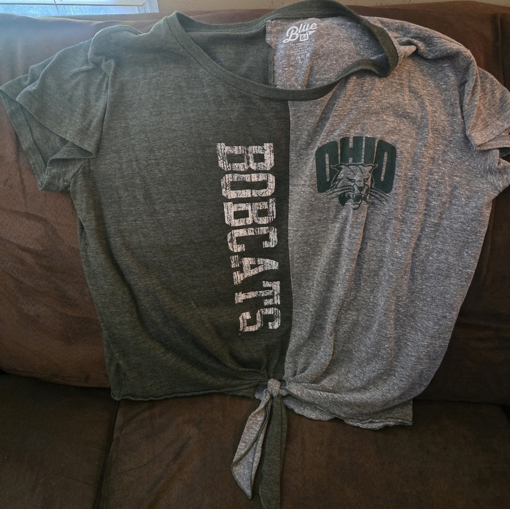 Blue 84 Ohio Bobcats Dual-Tone Tie-Front Tee